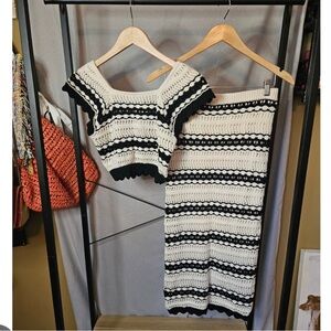 Freshman Two Piece Black and Cream Patterned Set